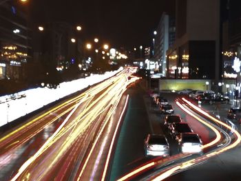 Light trails on road at night