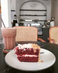 Close-up of cake in plate on table