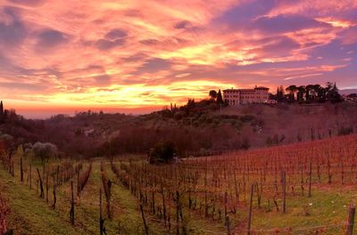 Panoramic view of landscape against sky during sunset