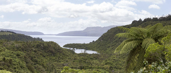 Panoramic view of landscape and mountains against sky