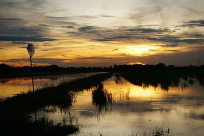 Scenic view of lake against sky during sunset