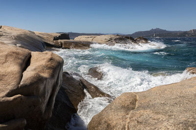 Scenic view of sea against clear sky