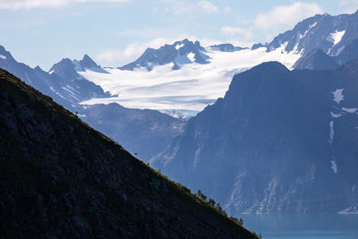 Scenic view of snowcapped mountains against sky