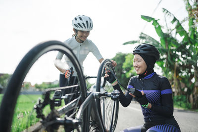 Portrait of man riding bicycle