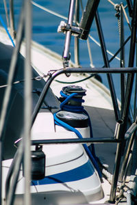 Close-up of sailboat in sea