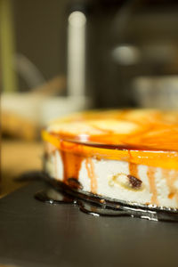 Close-up of ice cream in glass on table