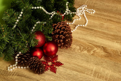 Close-up of christmas decoration on table