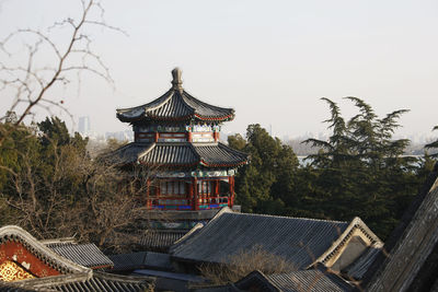 View of temple building against clear sky