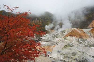 Scenic view of land against sky during autumn