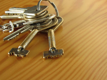 High angle view of keys on table