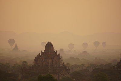 View of temple at sunset