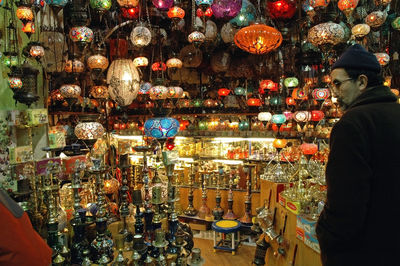 Full frame shot of illuminated store for sale in market