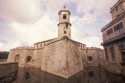 Low angle view of old building against sky