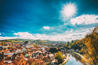 High angle view of townscape against sky