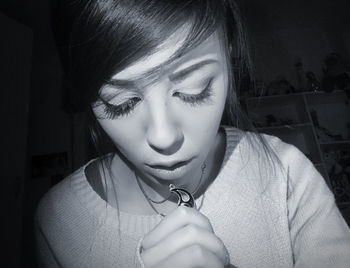 Close-up portrait of a beautiful young woman