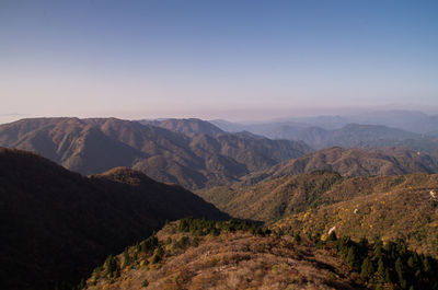 Scenic view of mountains against clear sky