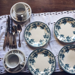 High angle view of coffee cup on table