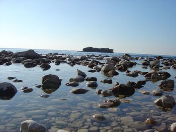 Scenic view of sea against clear sky