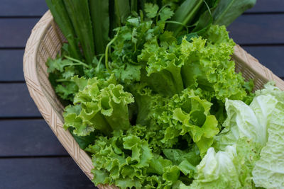 High angle view of chopped vegetables on table