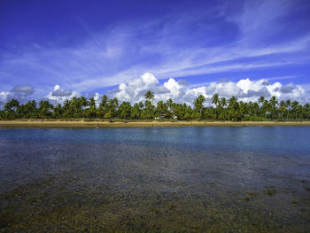 Scenic view of lake against blue sky