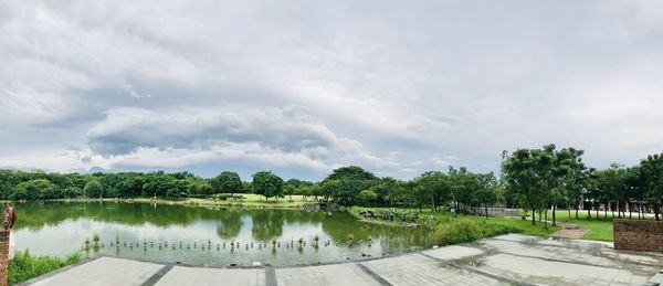 Scenic view of lake against sky