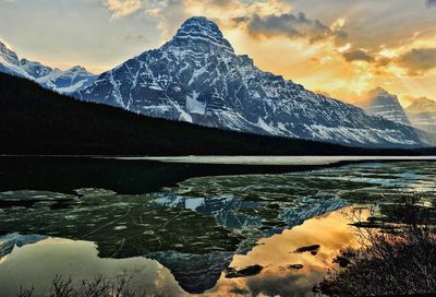 Scenic view of lake during sunset