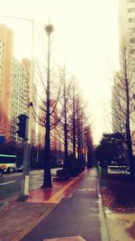 Empty road along buildings