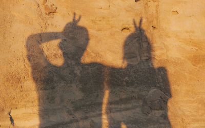 Shadow of couple on wall