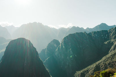 Panoramic view of mountains against clear sky