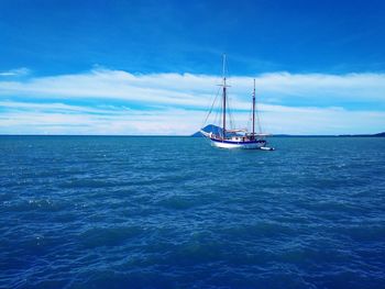 Sailboat sailing in sea against sky