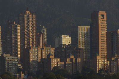 Illuminated buildings in city at night