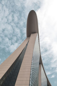 Low angle view of modern building against cloudy sky
