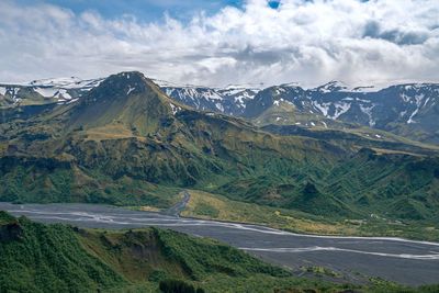 Dramatic clouds coming to the valley of thorsmork, southern iceland. 