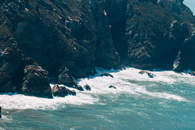 View of sea from rock formation