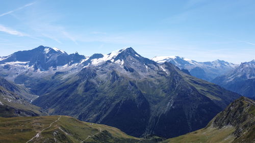 Scenic view of snowcapped mountains against sky