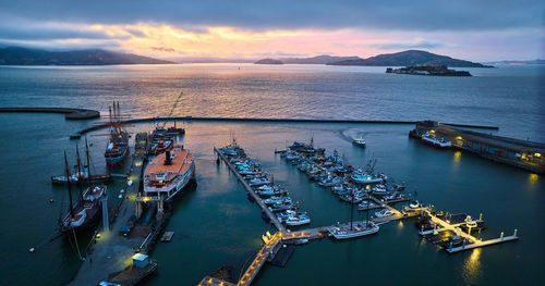 High angle view of boats in sea