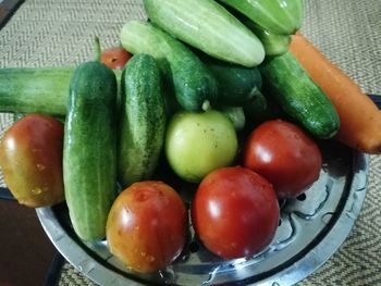 High angle view of fruits and vegetables