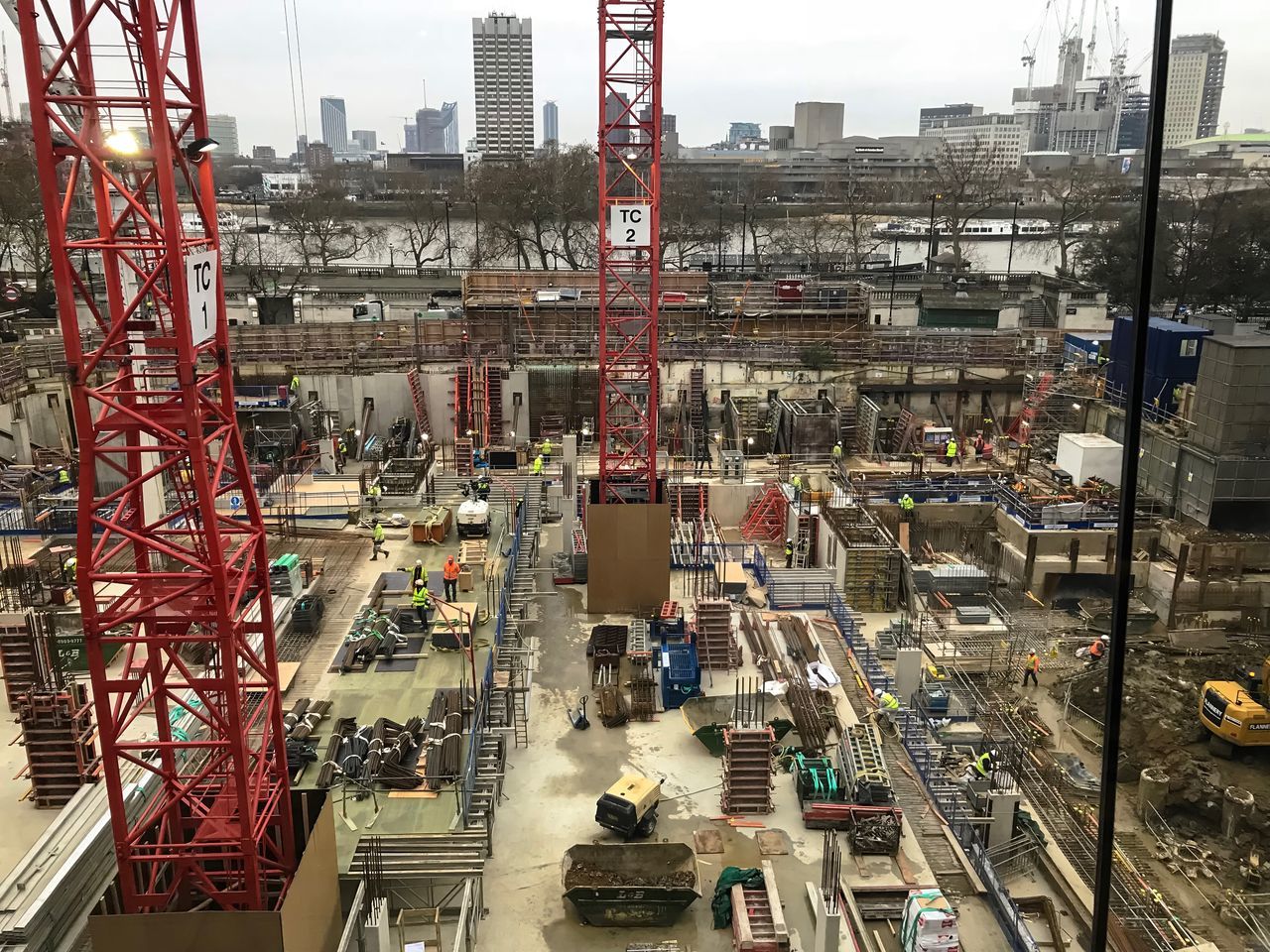 HIGH ANGLE VIEW OF CONSTRUCTION SITE IN FACTORY