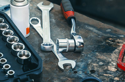 High angle view of machine part