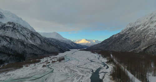 Scenic view of snowcapped mountains against sky