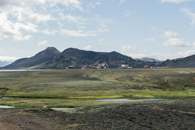 View of amazing landscape in iceland while trekking famous laugavegur trail