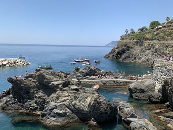 Scenic view of sea against clear sky