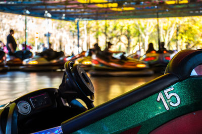 Number 15 on bumper car in amusement park