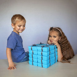 Boy playing with toy blocks