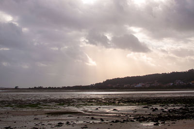 Scenic view of beach against sky during sunset