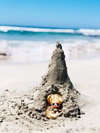 Close-up of doll on beach