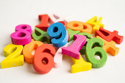 Math number colorful on white background, education study mathematics learning teach concept.