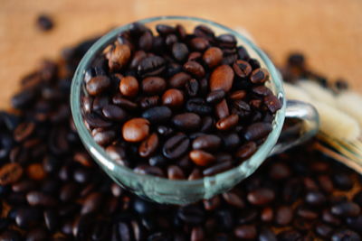 High angle view of coffee beans on table