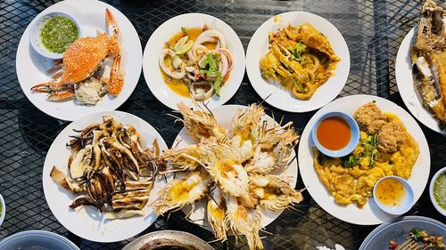 High angle view of food on table