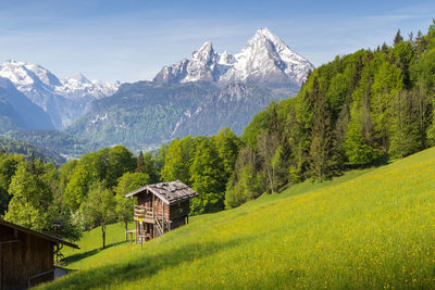 Scenic view of landscape and mountains against sky